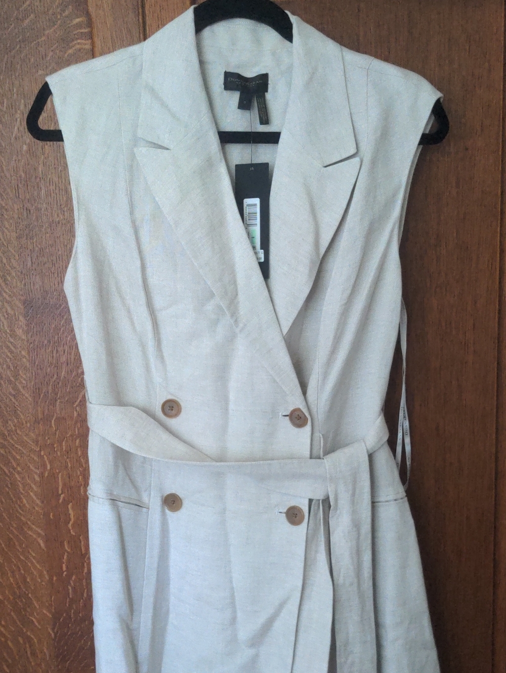 Donna Karen Sleeveless Linen-Blend Belted Jumpsuit - Cream